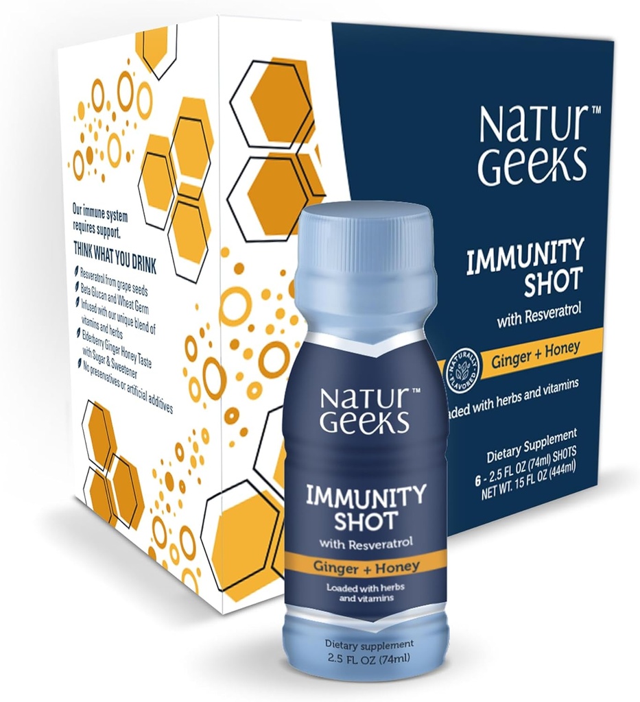 Immunity Support Shots with Organic Ginger + Honey (en anglais seulement) Vitamines C, D, B6, B12 et Zinc (en anglais seulement)