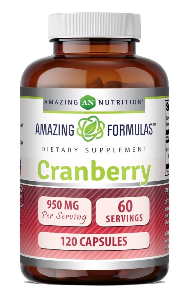 Formules étonnantes Extrait de canneberge de 950 Mg par portion de 120 Capsules Supplément de non-OGM, sans gluten, fabriqué aux États-Unis