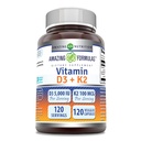 Formules étonnantes Vitamine D3 5000 UI avec Vitamine K2 100 Mcg. 120 Capsules de légumes Supplément.