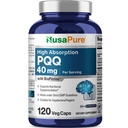 NusaPure PQQ Supplément 40 mg, 120 Capsules de Veggie, Non-OGM, Pyrroloquinoline Quinone Sel disodique, Biopérine