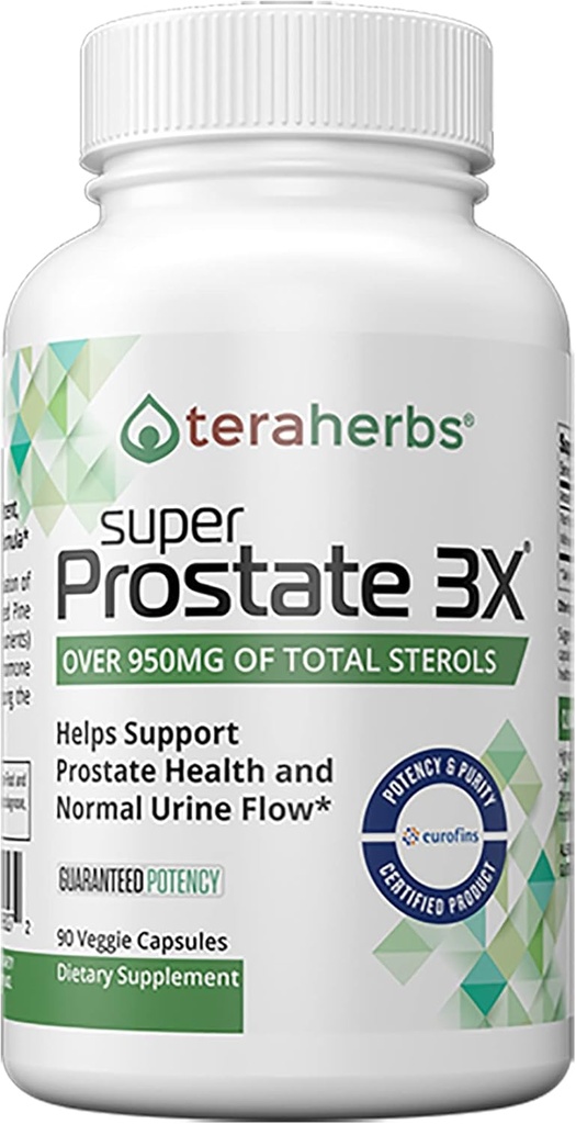 téraherbes Super Prostate 3X - Contrôle de la vésicule et support pour la prostate élargie et l'urine fréquente - Suppléments de prostate pour hommes - 90 Capsules