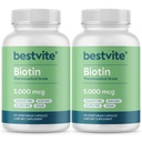 BESTVITE Biotin 5000mcg (240 capsules végétariennes) (120 x 2) - Pas de stéarates - Pas d'agents de débit - Vegan - Non OGM - Sans gluten - Cheveux, peau, ongles