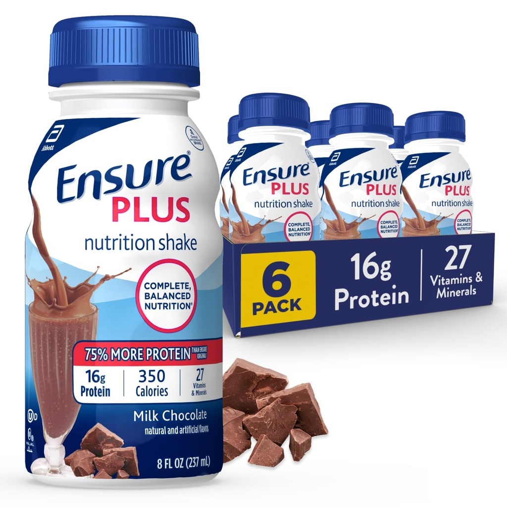Assure Plus Chocolat Lait Nutrition Shake.Remplacement des repas Shake.Prêt à boire. 16g Protéines et 27 vitamines et minéraux.