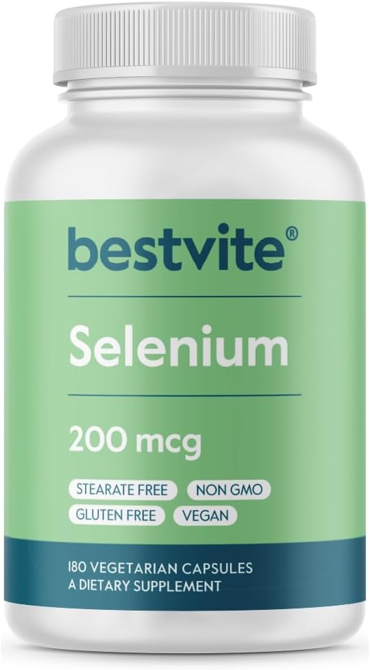 BESTVITE Sélénium 200mcg (180 capsules végétariennes) - Pas de stéarates - Pas d'agents de débit - Vegan - Non-OGM - Sans gluten