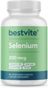 BESTVITE Sélénium 200mcg (180 capsules végétariennes) - Pas de stéarates - Pas d'agents de débit - Vegan - Non-OGM - Sans gluten