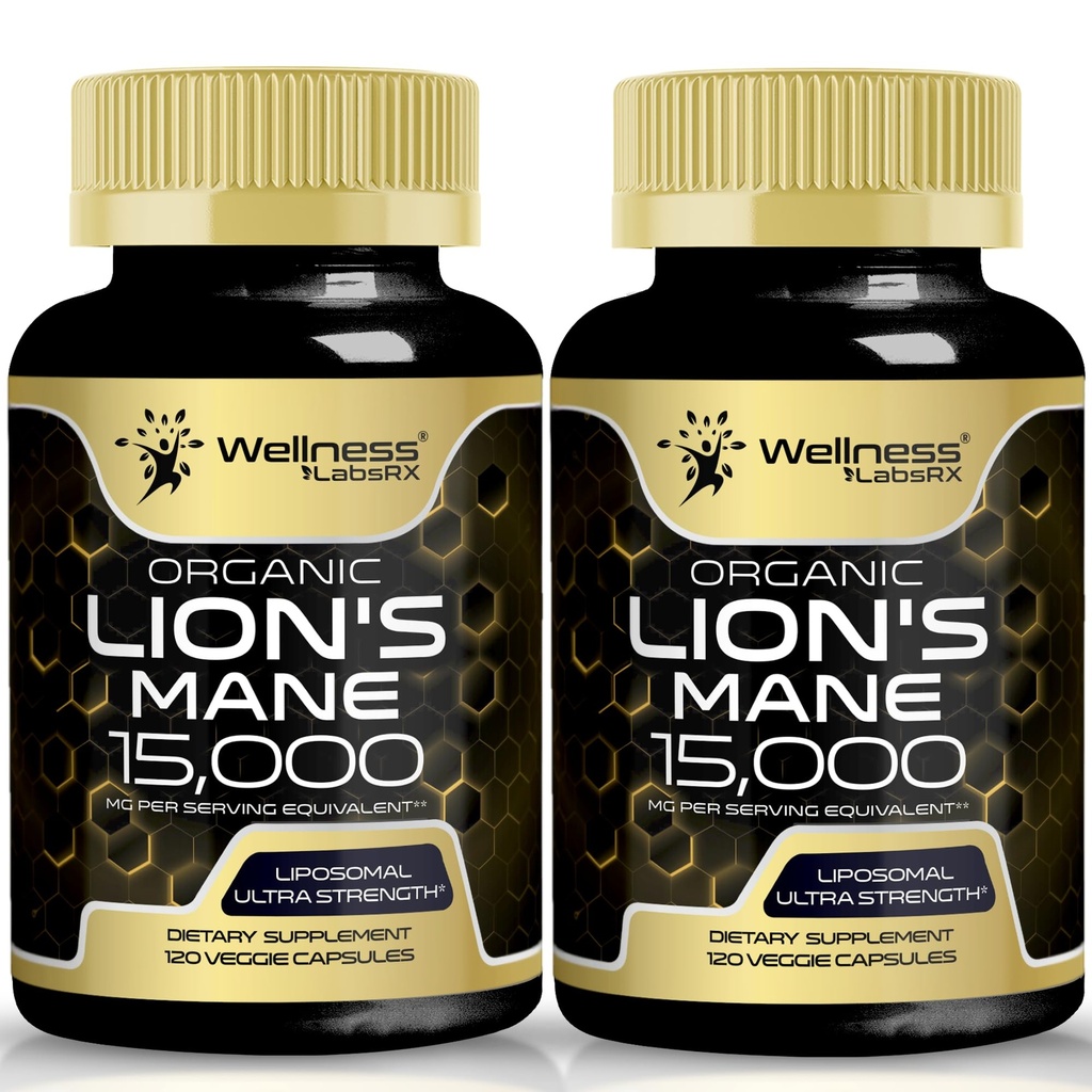 Lions Mane Supplément Capsules - 120 Compte - Supplément Champignon, Supplément Cerveau pour Mémoire et Focus, Lions Mane Champignon Capsules - Soutien cognitif et immunitaire, Supplément Focus - 2 Pack