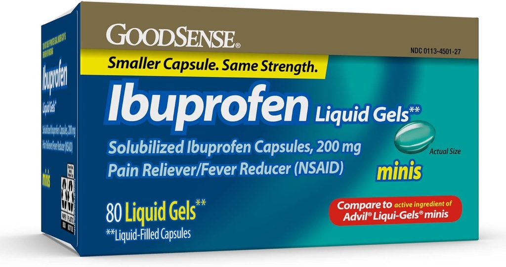 Bon Ibuprofène Mini Gels liquides, 200 mg, Capsules liquides, anti-douleur et réducteur de fièvre, 80 Compte