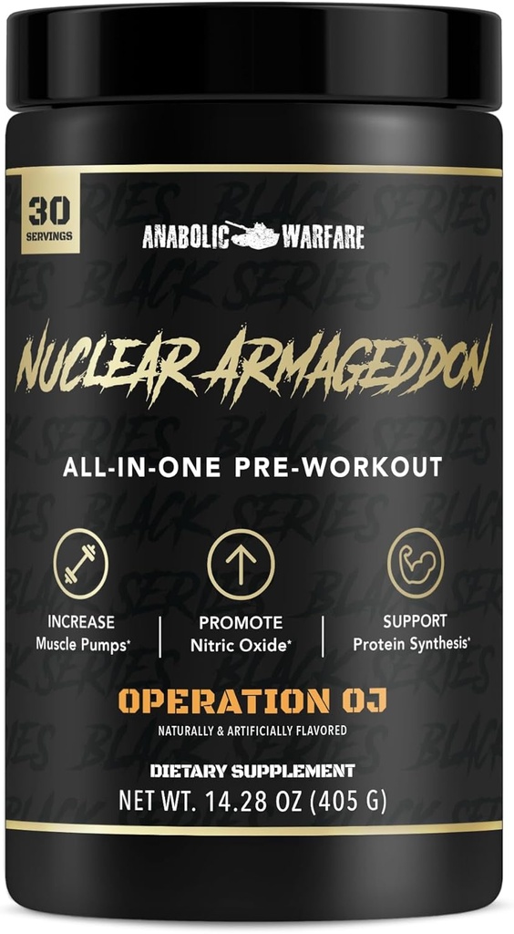 Armageddon nucléaire pré-entraînement en poudre pré-entraînement pour les hommes et les femmes avec L-Citrulline, Beta Alanine en poudre et caféine (Jus d'orange - 30 portions)