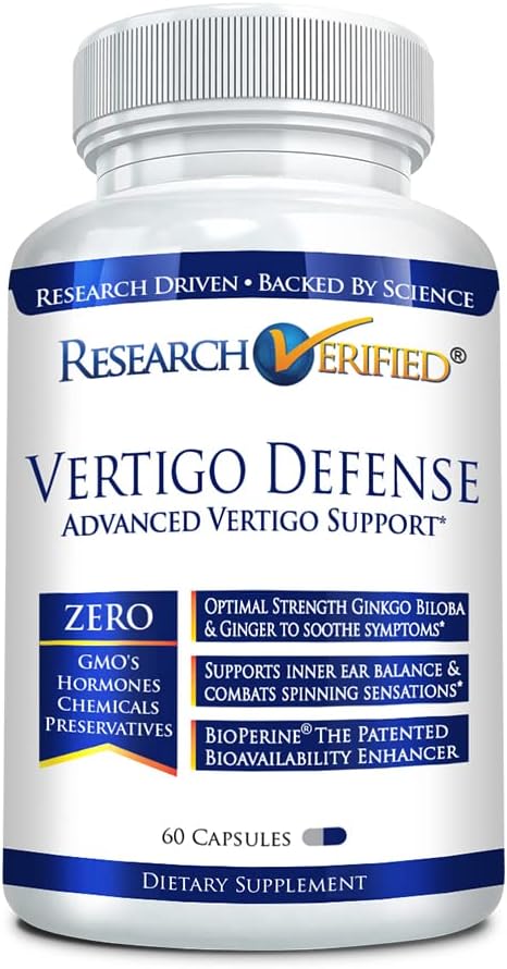Recherche Verified Vertigo Defense - Soothe Symptômes et Soutien Ear Balance - Vitamine D3, Ginger, Ginkgo Biloba, BioPerine - 60 Capsules