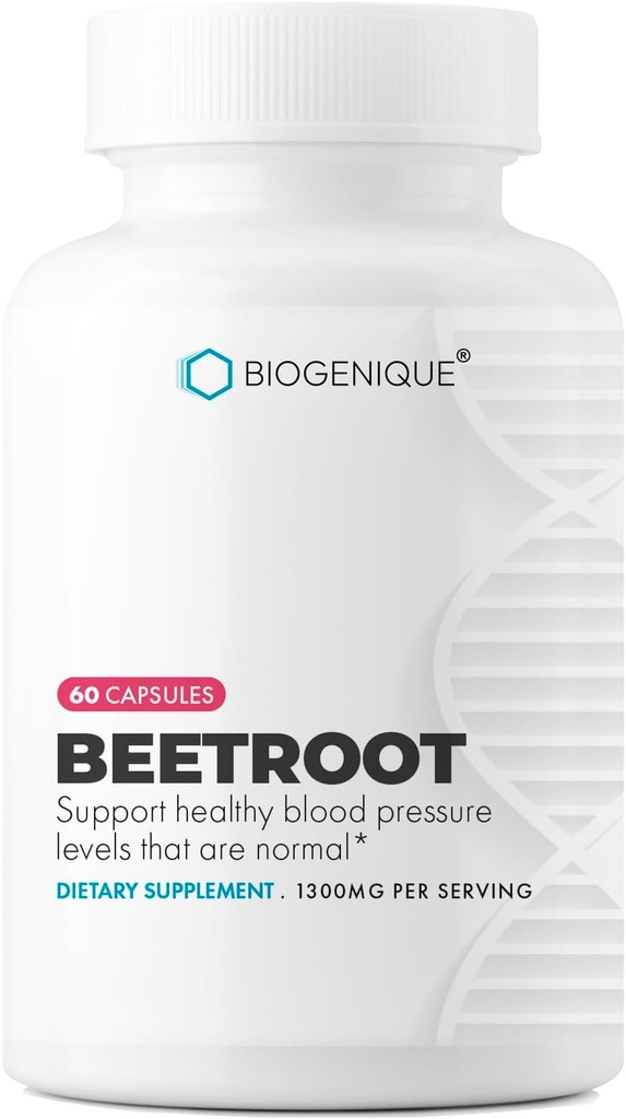 Organic Beet Root 1300 mg Supports Blood Pressure, Athletic Performance, Digestive and Immune System 60 Capsules Beet Root Powder