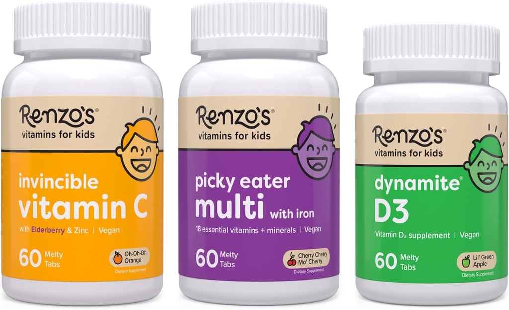Builder Immunity Builder de Renzo - Vitamine C avec Elderberry & Zinc pour le soutien immunitaire, Multivitamine de Picker Eater Kids et Vitamine D3