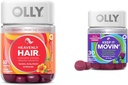Gommies de cheveux OLLY avec kératine et biotine et Gommies de secours de Constipation avec Rhubarb et Prunes - 60 + 30 Comte