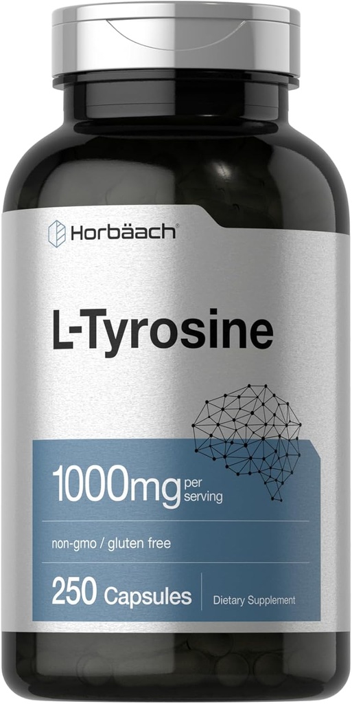 Horbäach L-Tyrosine Supplément de 1000mg de 250 capsules