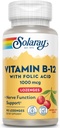 SOLARAY Vitamine B-12 1000mcg Lozenges avec acide folique , Saveur de cerise naturelle , Soutien énergétique sain , 90CT