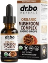 Complexe de champignons bio Lions Mane - Supplément de champignons gouttes liquides Teinture pour Focus, Fog, Suppléments de santé du cerveau - Végétalien, Herbal Bio Lion's Mane Champignons, Reishi, Turquie Extrait de queue 1oz