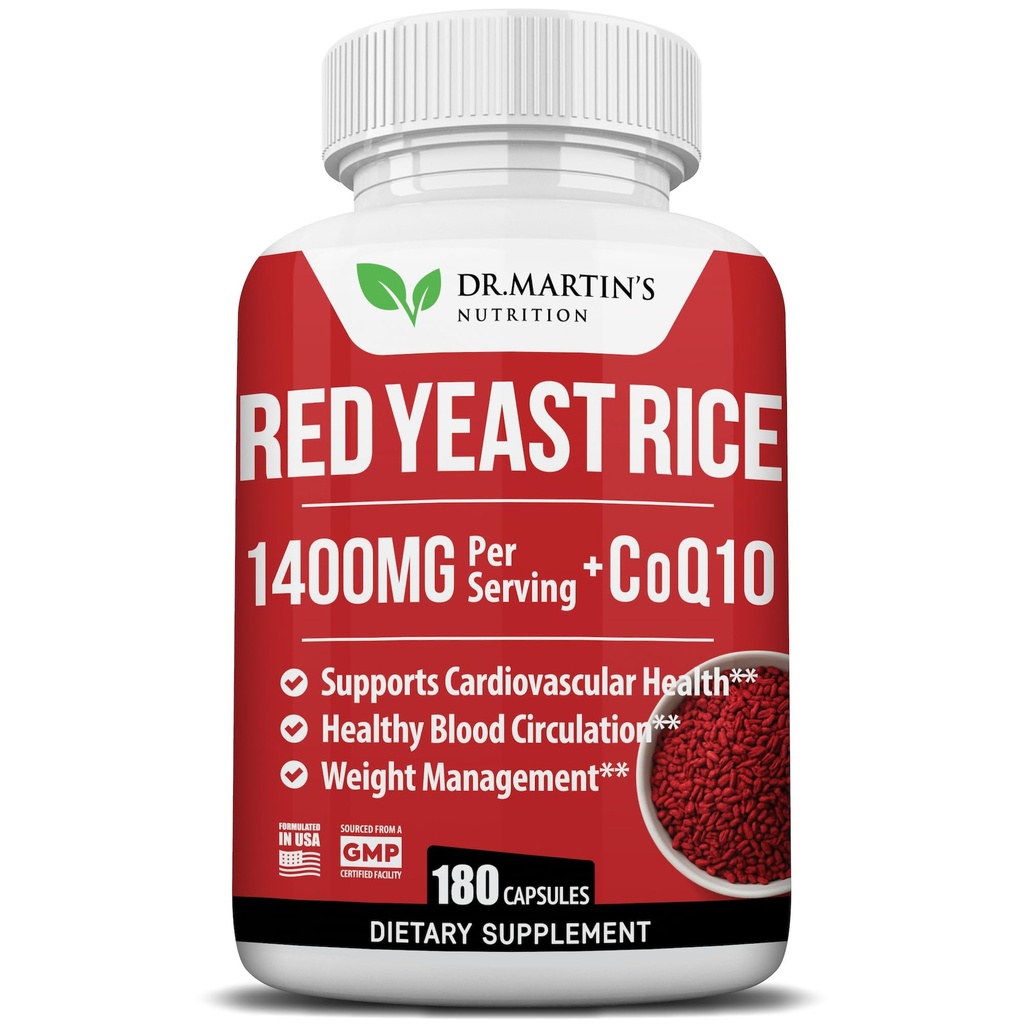 Extrait de riz de levure rouge 1400mg Supplément 180 Count.