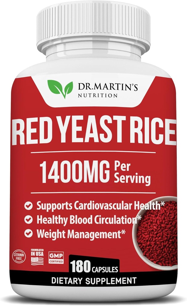 Extrait de riz de levure rouge 1400mg Supplément 180 Count.
