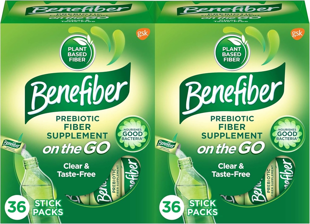 Poudre de supplément de fibre prébiotique pour la santé digestive, poudre quotidienne, boîtes de bâtons non aromatisées - 36 bâtonnets (paquet de 2)