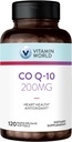 Vitamine World CoQ10 200 mg Softgels, Coenzyme Q10 Suppléments pour le soutien antioxydant, la santé cardiaque et la production d'énergie, sans gluten, 120 Softgels à libération rapide