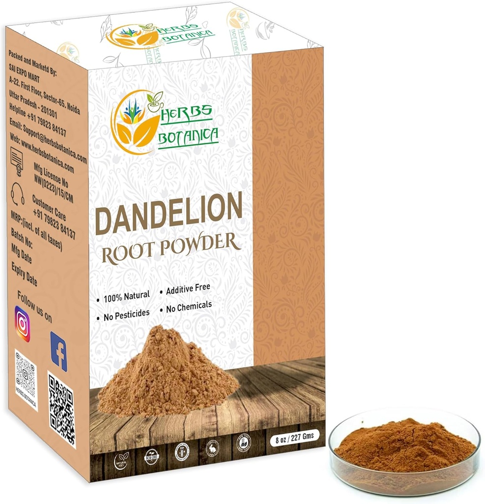 Herbes Botanica Dandelion Root Powder 100% Natural Dandelion Root pour le thé à base de plantes, détox & bien-être – Finement sol, supplément végétalien sans additifs – 8 oz pack refermable