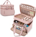 Yarwo Pill Organizer Vide, Double Layers Sac de rangement de voyage en médecine avec 5 diviseurs personnalisés et zips verrouillables pour bouteilles d'ordonnance et fournitures de premiers soins d'urgence, rose