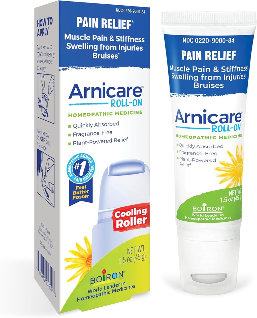 Boiron Arnicare Roll-On pour soulager la douleur articulaire, la douleur musculaire, la douleur musculaire et l'enflure des ecchymoses ou des blessures - Refroidissement du rouleau métallique et sans parfum - 1,5 oz