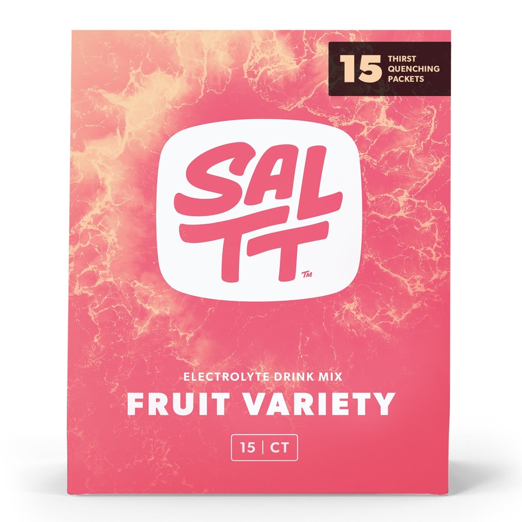 SALTT Electrolytes Powder Packets, Fruit Variety Pack (15 Packets) - Magnésium, Potassium, Sodium, Trace Minerals - Vegan & Gluten Free - Voyage Essentials - Fabriqué aux États-Unis