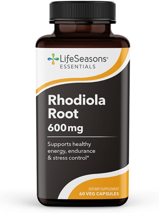 LifeSeasons Essentials Racine de Rhodiola - soutient la réponse au stress en santé, cycles de sommeil naturels, santé du cerveau et plus - Soutien calmaire naturel - 600 mg par 2 capsules - 30 jours d'approvisionnement