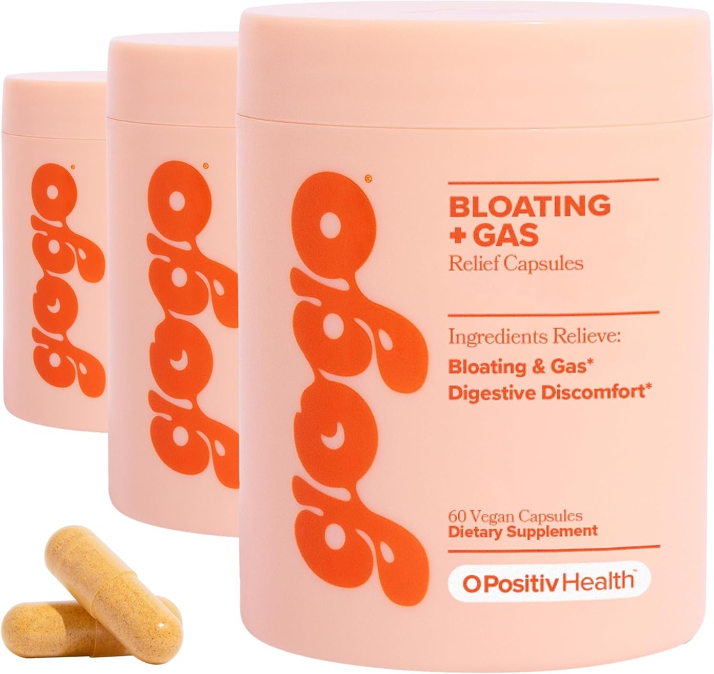 GOGO Bloating & Gas Digestive Relief, 30 portions (paquet de 3) - Suppléments avec enzymes digestives, bromelain, racine de gingembre et chardon de lait - soutient le Bloating Relief & réduit la rétention d'eau
