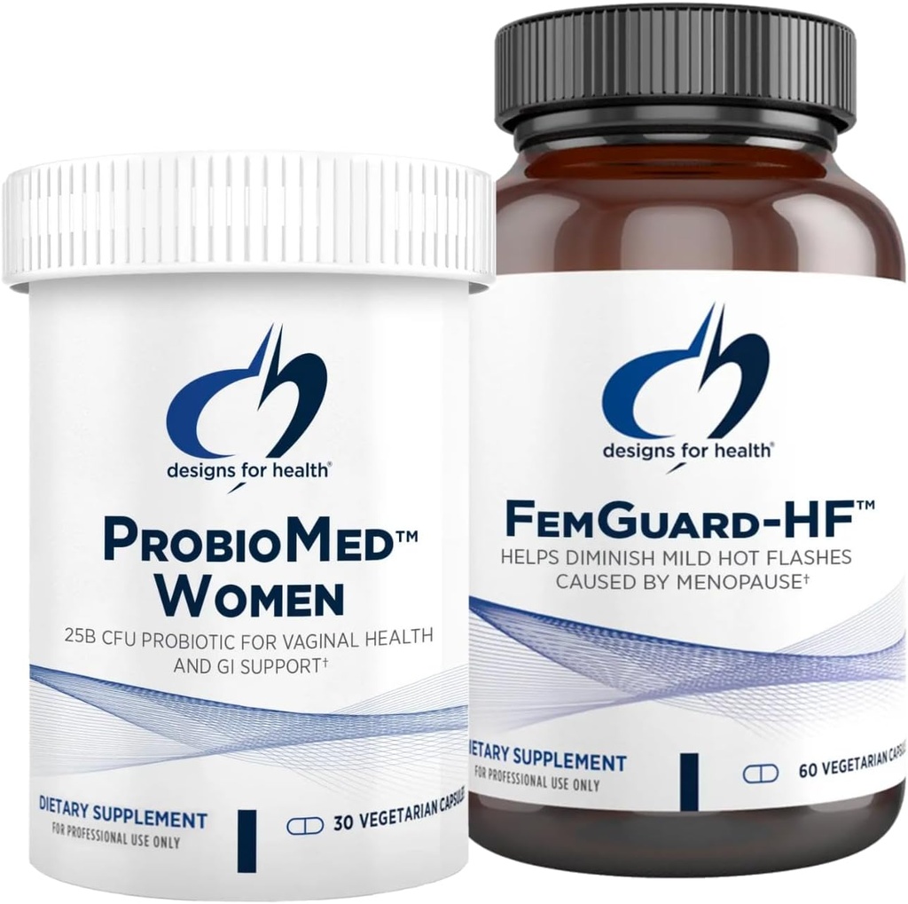 Conceptions pour la santé Flash chaud et soutien vaginal Bundle probiotique - FemGuard-HF (60 Capsules) pour aider Diminish Mild Ménopause Flashs chauds + ProbioMed Femmes (30 Capsules) Gut & Vaginal Probiotique