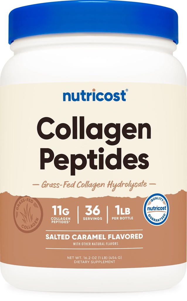 Nutricost Poudre de peptides de collagène 1LB (454 G) (caramel salé) - Hydrolysat de collagène de viande bovine d'herbe