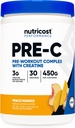 Nutricost Pre-C Pre-Workout Complex avec Creatine (Peach Mango) 30 portions en poudre - Boost Fintess Routines, 450g
