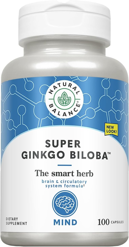 Équilibre naturel Super Ginkgo Biloba Plus de la formule Cerveau et Circulation pour aider à soutenir Focus, Mémoire et flux sanguin.