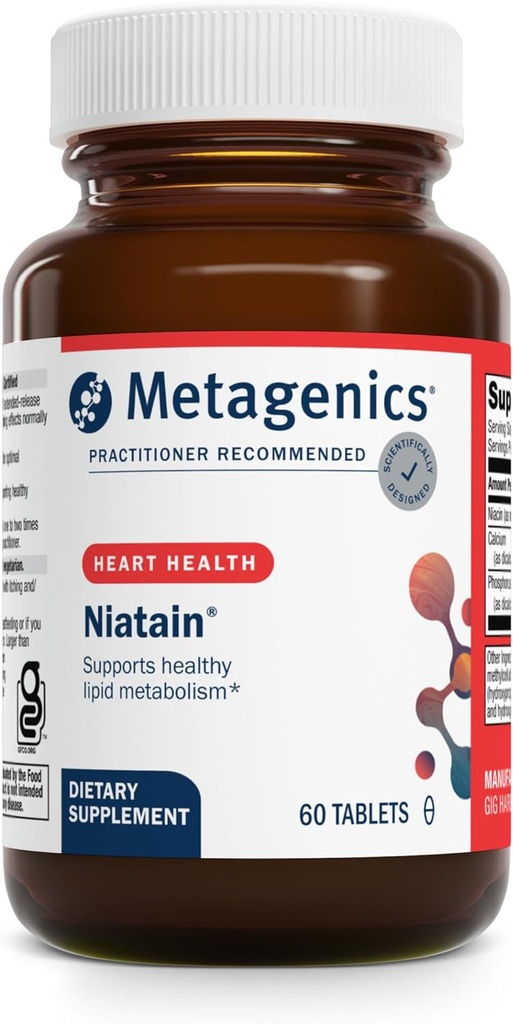 Métagène Niatain Niacine B3-500 mg Acide nicotinique avec libération prolongée pour réduction de la grippe - soutient le cholestérol, l'énergie, la santé nerveuse et cardiovasculaire* - Non-OGM, sans gluten - BPF Certifie