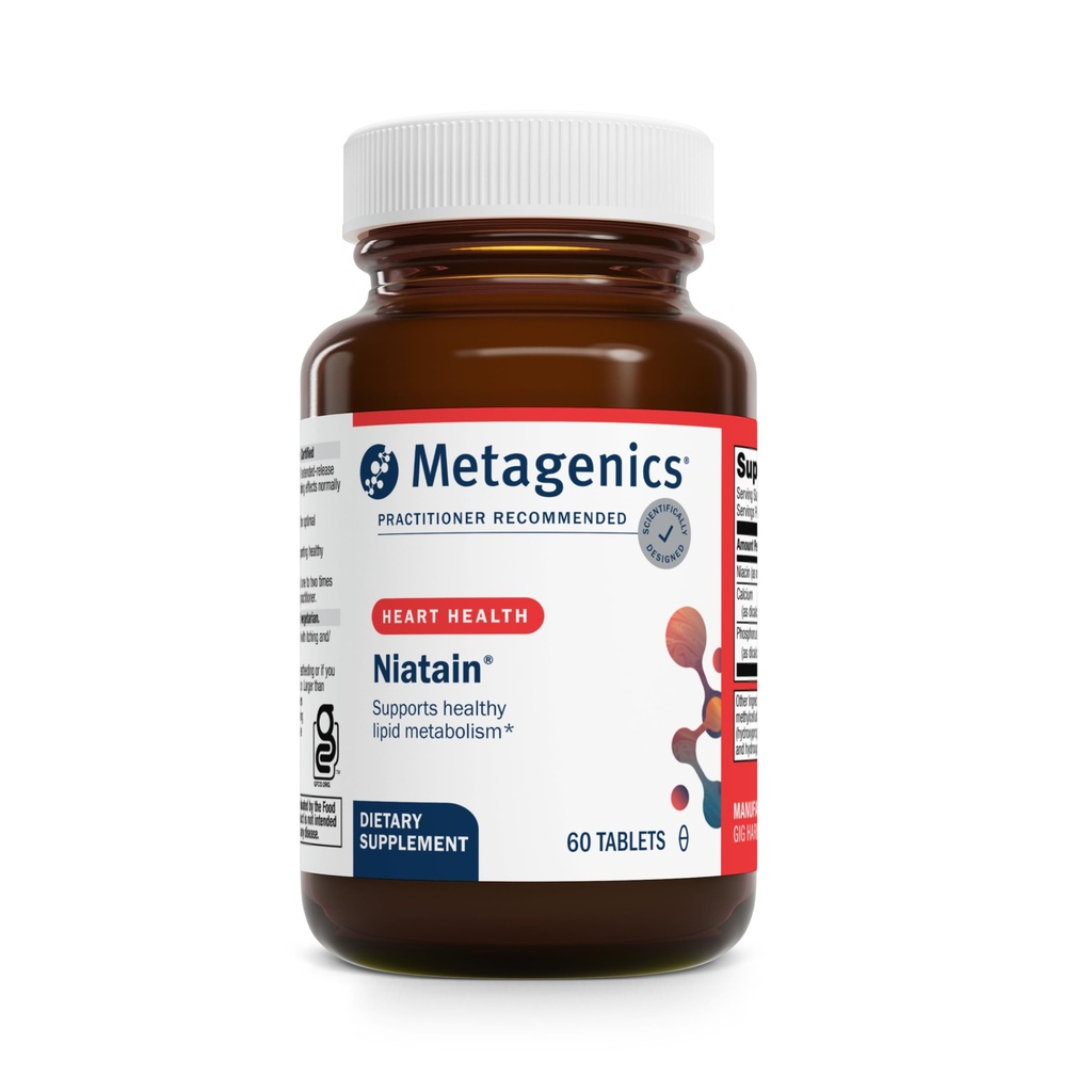 Metagenics Niatain Niacin B3-500 mg Nicotinic Acid with Sustained Release for Reduced Flushing - Supports Cholesterol, Energy, Nervous & Cardiovascular Health* - Non-GMO, Gluten-Free - GMP Certifie