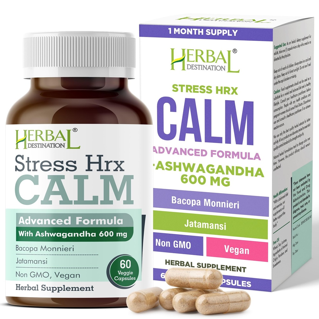 Stress Hrx, Ashwagandha Supplement Capsule, Herbal Destination Stress Relief - 60 Compte