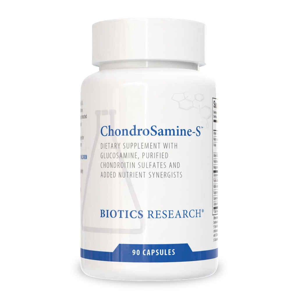 Recherche en biotique ChondroSamine S Soutien complet des tissus articulaires et conjonctifs, 600 Glucosamine élémentaire, MSM, vitamine C, manganèse, niacine, acide pantothénique, folate, B12, SOD, Catalase 90 Caps