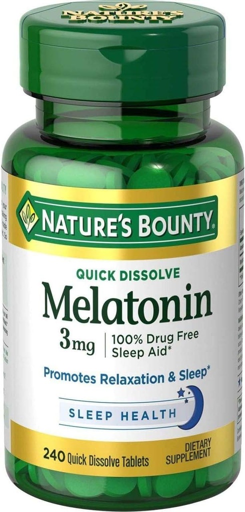 Mélatonine de Bounty de la nature 3mg, 240 comprimés