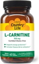 Country Life L-Carnitine 500mg – 60 Capsules végétaliennes Supporte la production d'énergie et le métabolisme des graisses.