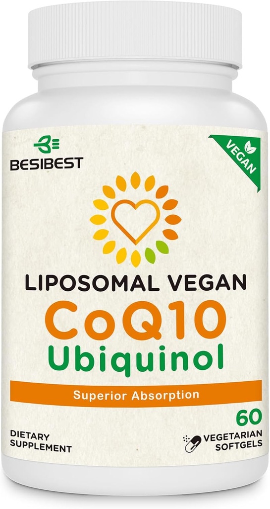 1000mg Liposomique CoQ10 Ubiquinol, 60 Vegan Softgels, supplément Ubiquinol haute absorption CoQ10, forme antioxydante active de Coenzyme Q10 pour la fonction cardiaque et la production d'énergie