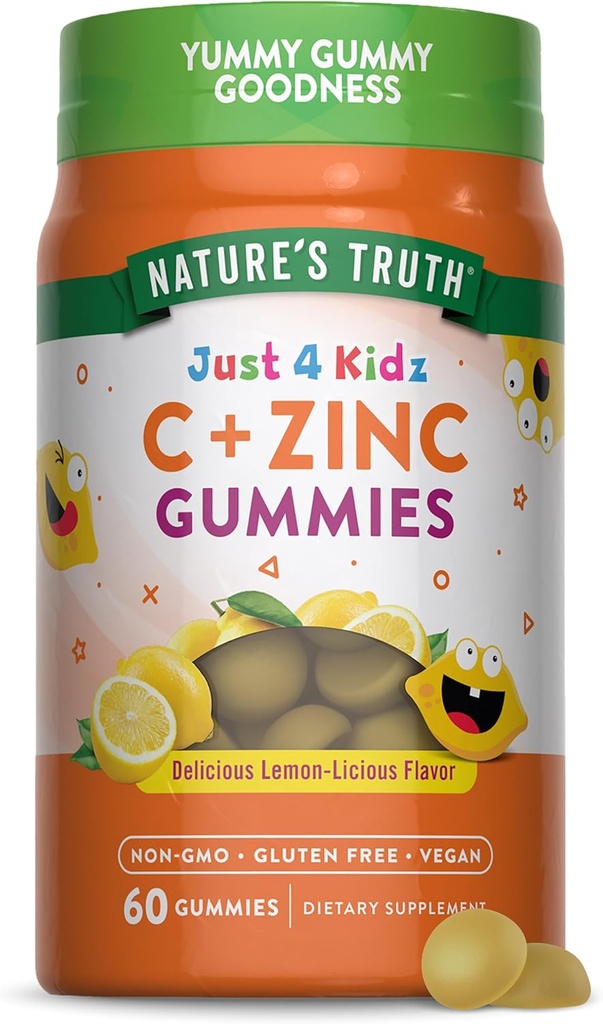 La vérité de la nature Vitamine C Gommies pour les enfants avec le zinc 60 Comte, végétalien, sans OGM et sans gluten