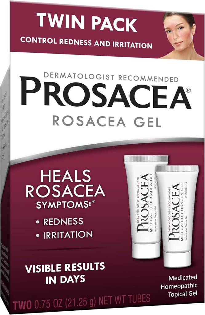 Prosacée - Traitement médicamenté Rosacea pour le visage - Guéris Rosacea Symptômes de la rougeur, des boutons et de l'irritation - Sans fragrance - Twin Pack - Deux 0.75oz Tubes (1,5oz Total)