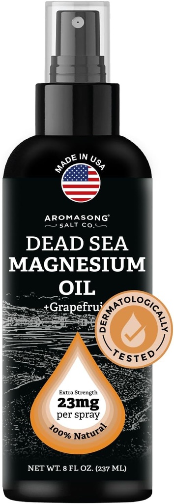 Aromasong Magnesium Spray Grapefruit- Extra Strength (23mg in Each Spritz) 8 Oz - Natural and Pure Magnesium Oil Spray - Made in The USA - for Leg Discomfort and Promotes a Calm Sleep