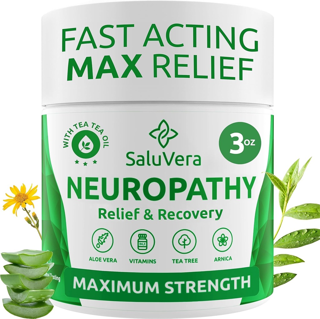Neuropathie Crème de soulagement de la douleur - Force maximale Soin nerveux pour le pied, les orteils, les mains, les jambes avec Aloe Vera, Arnica, MSM Vitamine B6 et Menthol pour le soulagement rapide 3oz