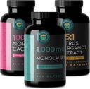 Citrus Bergamot, Nopal Cactus et Monolaurin Bundle. Capsules d' Agrume Bergamote de 1000 mg, Capsules de Monolaurin de 1000 mg et Capsules de Cactus de Prickly Pear de 1500 mg