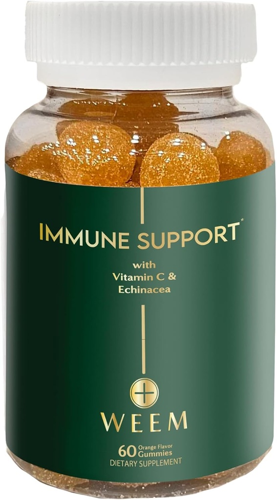 Gommies de soutien immunitaire WEM - Vitamine C - Zinc - Echinacea - Soutien du système de santé - Alternative aux pilules, sans gluten, supplément naturel pour les enfants et les adultes - 1 paquet