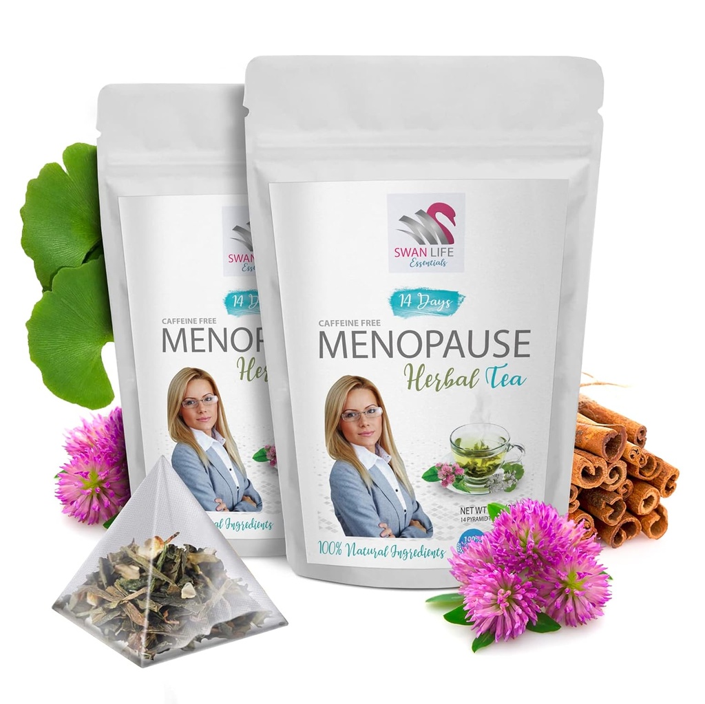relief de la ménopause noire - MENOPAUSE TEA 28 jours, non gmo, 100% de toutes les herbes naturelles, sans caféine, cohosh noir, gingko, trèfle rouge, puce de cannelle, eleuthero, réglisse, ménopause - 2 sacs 28 jours