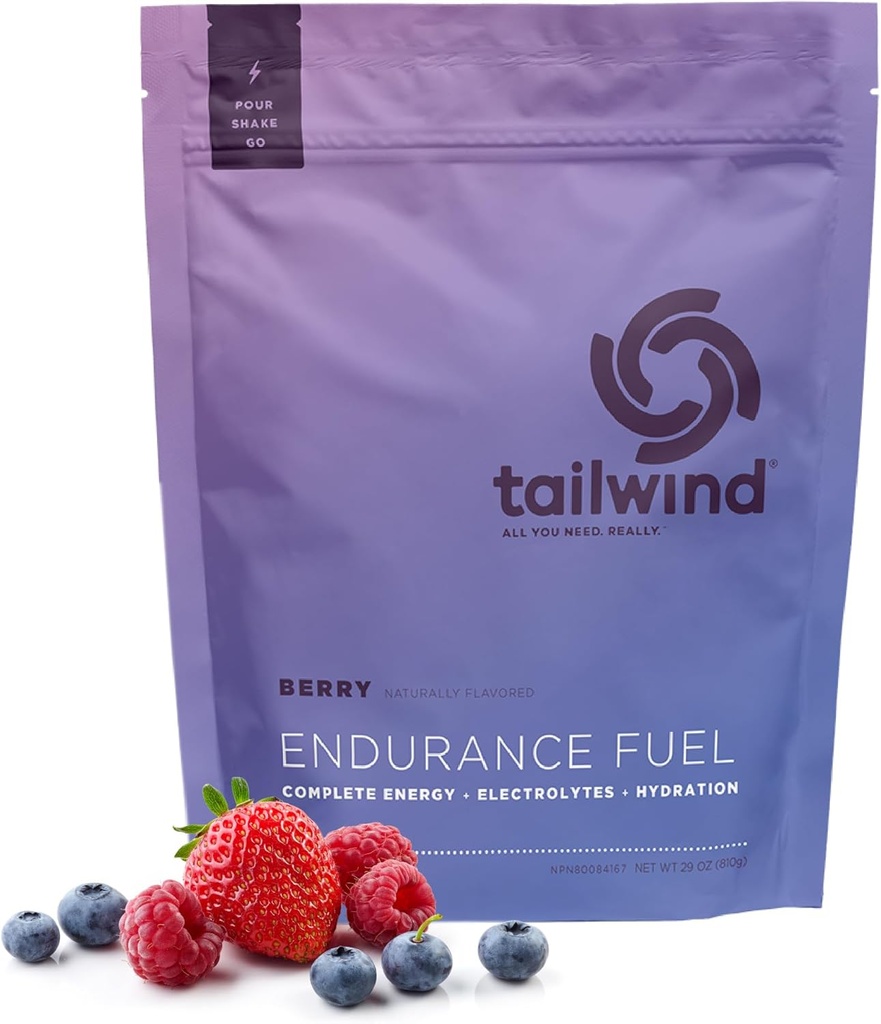 Tailwind Nutrition Endurance Fuel, Carbohydrate & Electrolyte Sports Drink Mix Powder, Gluten-Free, Vegan, Berry, 30 Servings