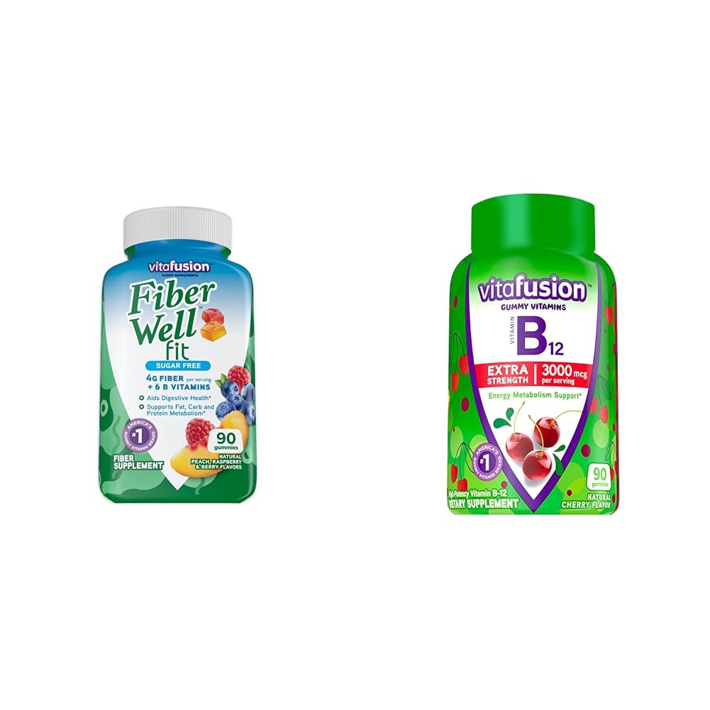 Supplément de gommies bien en forme de fibre de Vitafusion, 90 Compte (paquetage mai vary) et vitamine B12 Gummy Vitamines pour le métabolisme énergétique