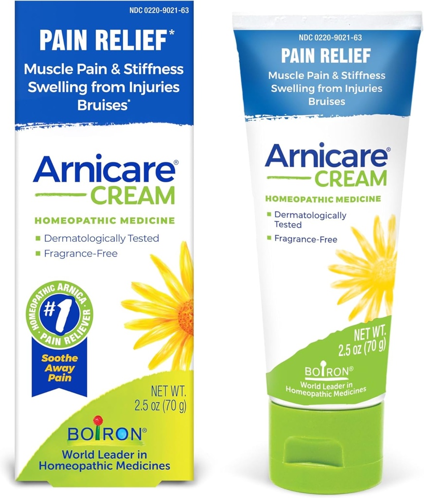 Crème d'Arnicare de Boiron Relief apaisant naturel pour la douleur articulaire, la douleur musculaire, l'gonflement, la douleur et la raideur - Absorbation rapide et sans parfum - 2,5 oz